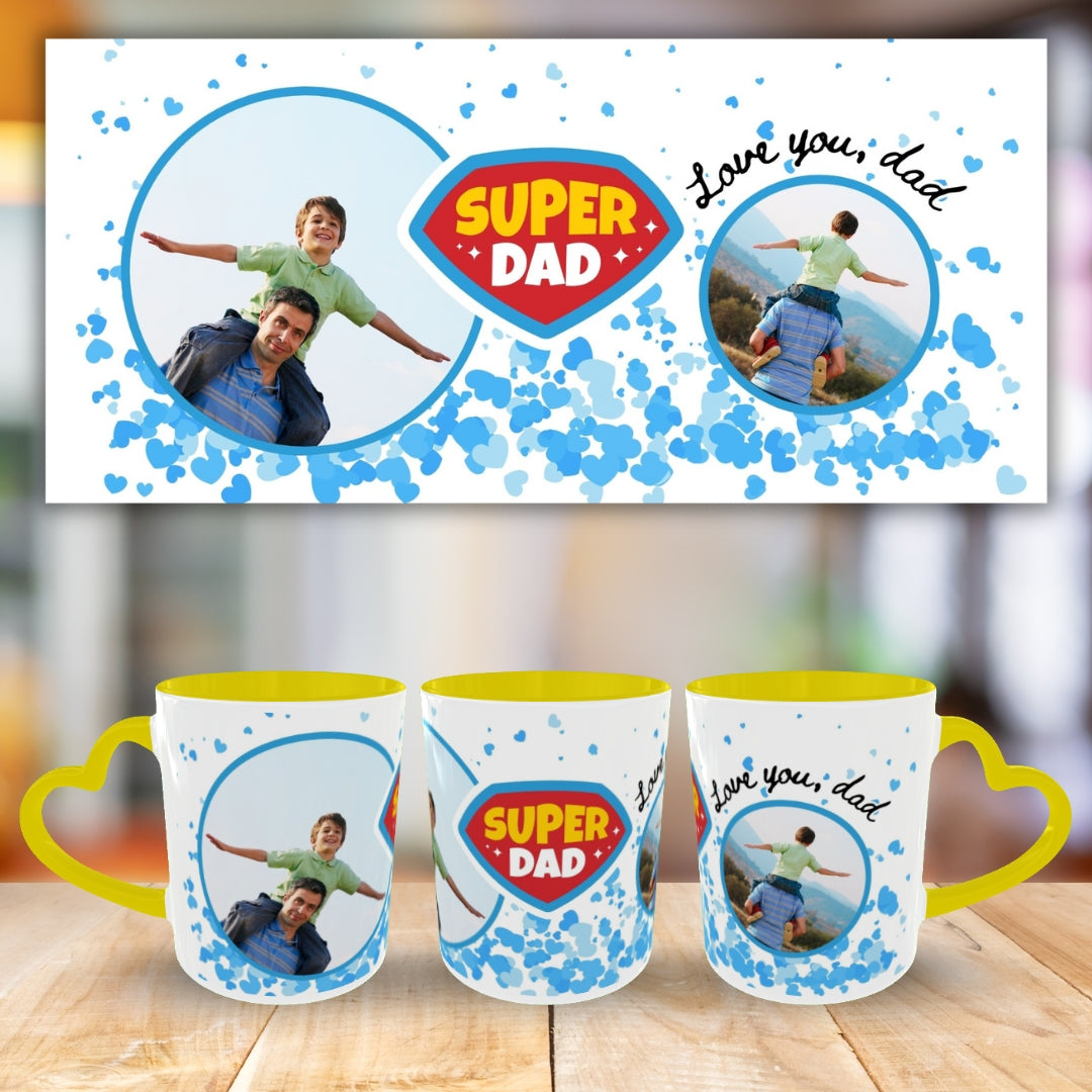 Customized Coffee Mugs For Dad in Yellow ( Your Super Hero )