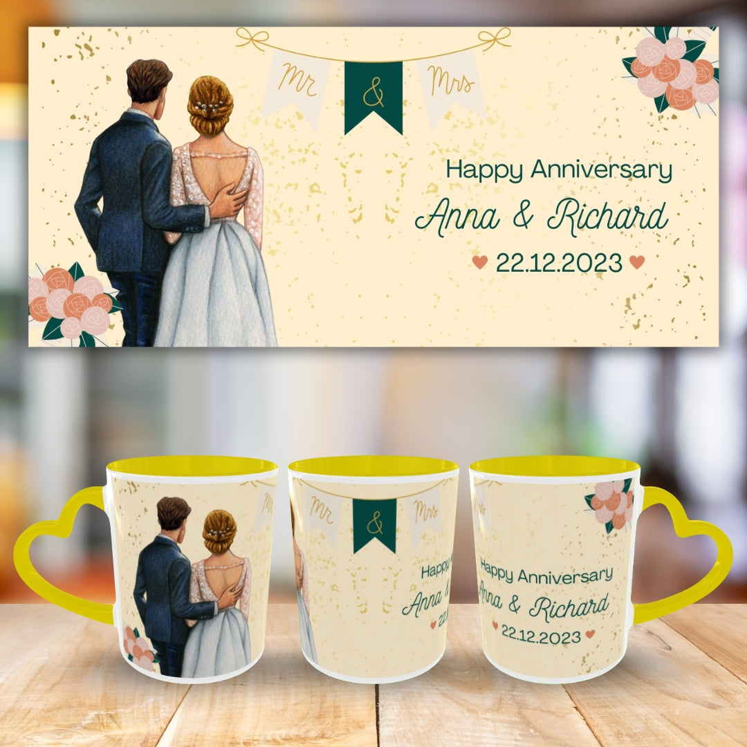 Customized Coffee Mugs For Couple in Yellow ( anniversary )