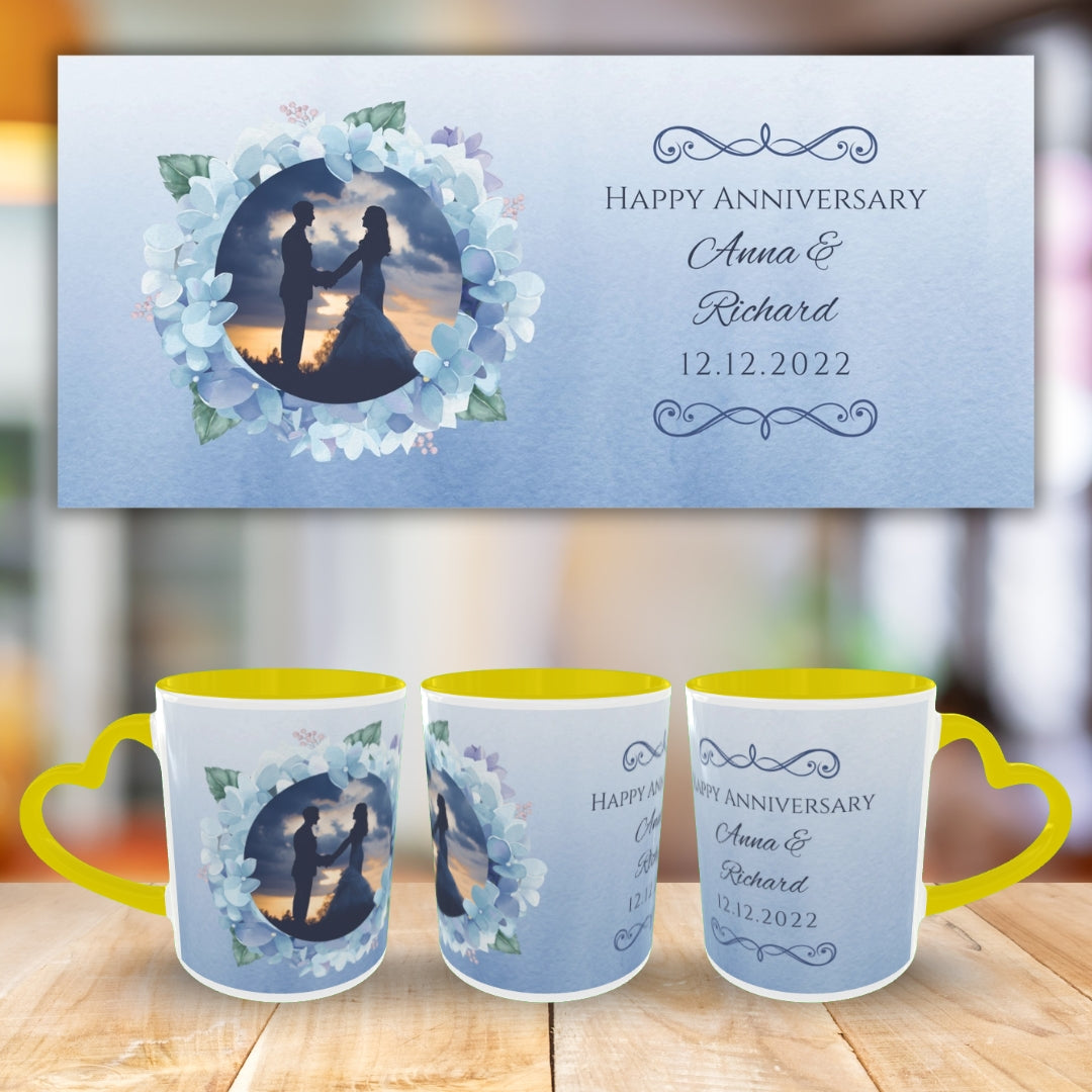 Customized Coffee Mugs For Couple in Yellow ( anniversary )