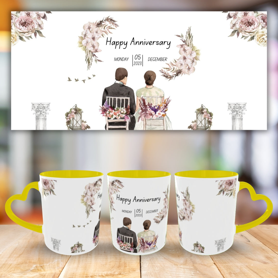 Customized Coffee Mugs For Couple in Yellow ( anniversary )