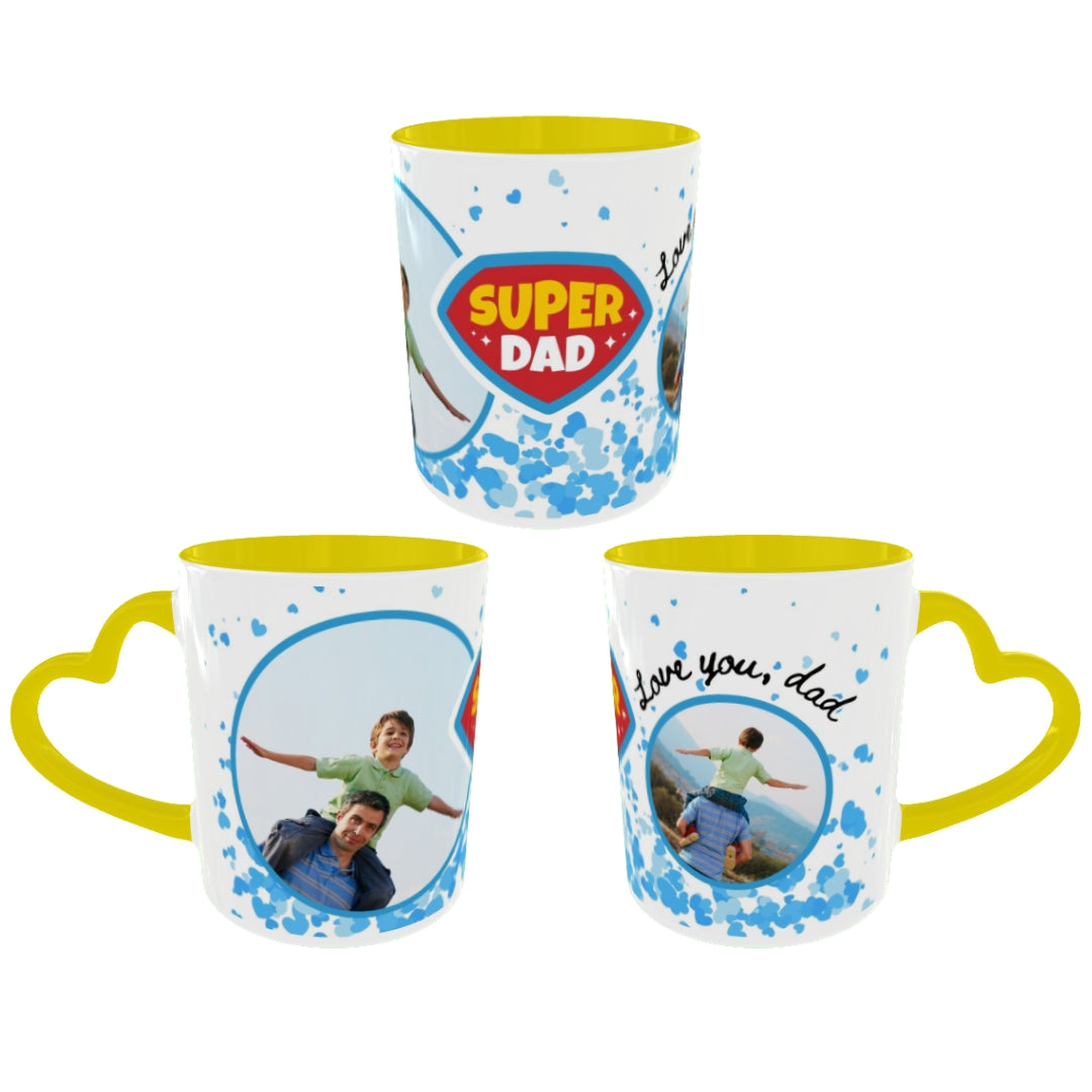 Customized Coffee Mugs For Dad in Yellow ( Your Super Hero )