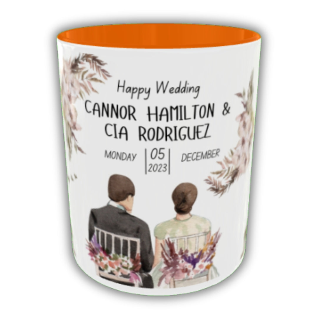 Customized Coffee Mugs in Orange ( Wedding Gift For Couple )
