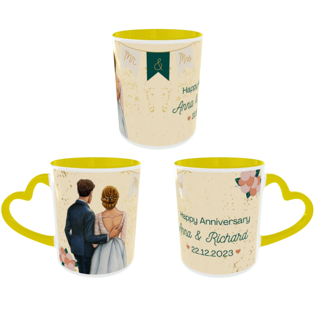 Customized Coffee Mugs For Couple in Yellow ( anniversary )