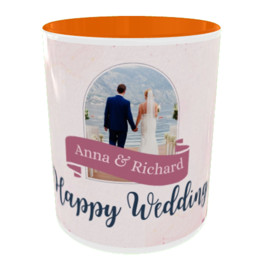 Customized Coffee Mugs in Orange ( Wedding Gift For Couple )