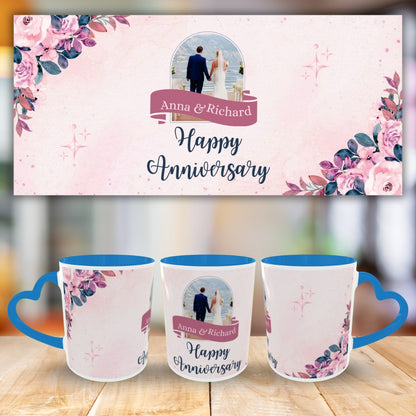 Customized Coffee Mugs For Couple in Blue ( anniversary )