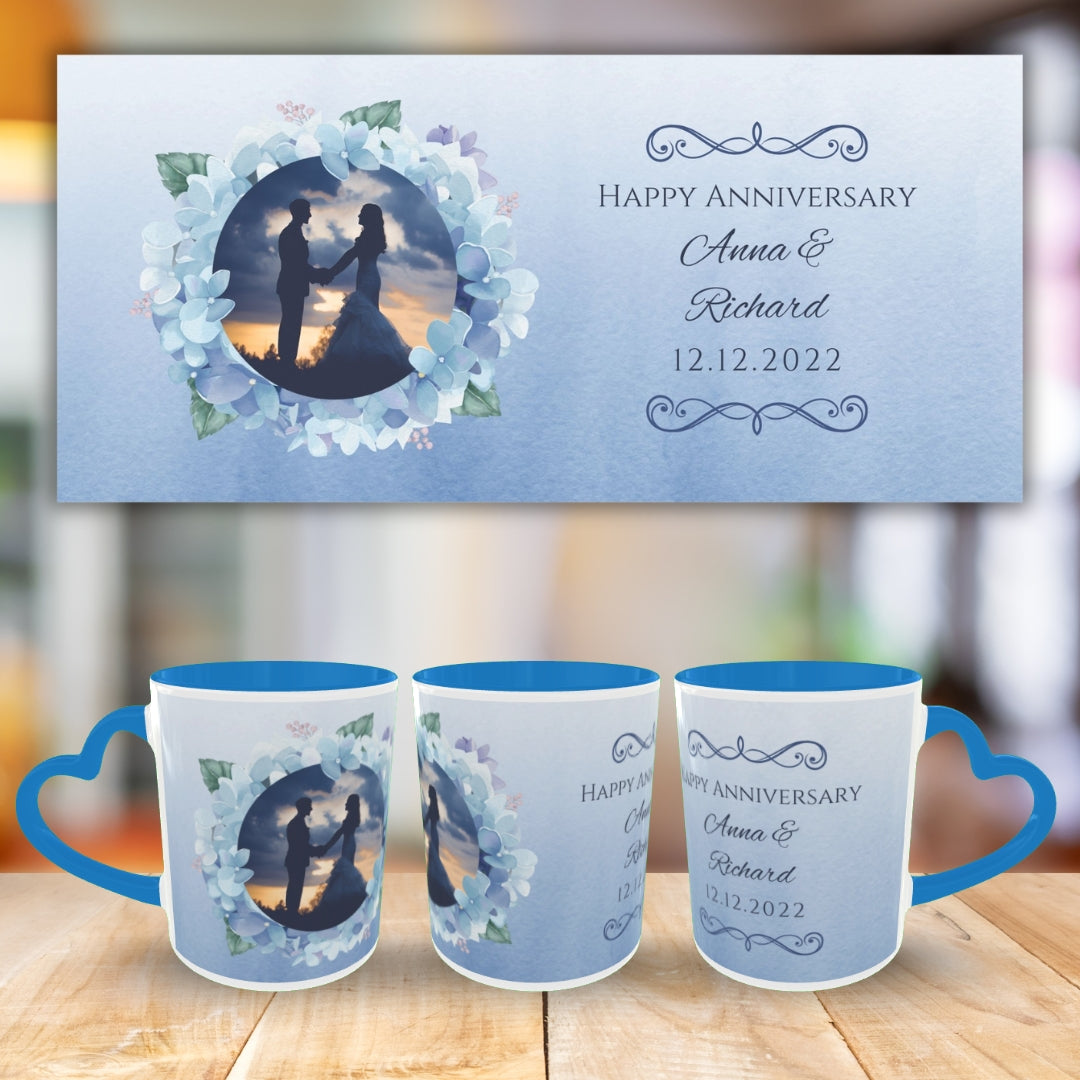 Customized Coffee Mugs For Couple in Blue ( anniversary )