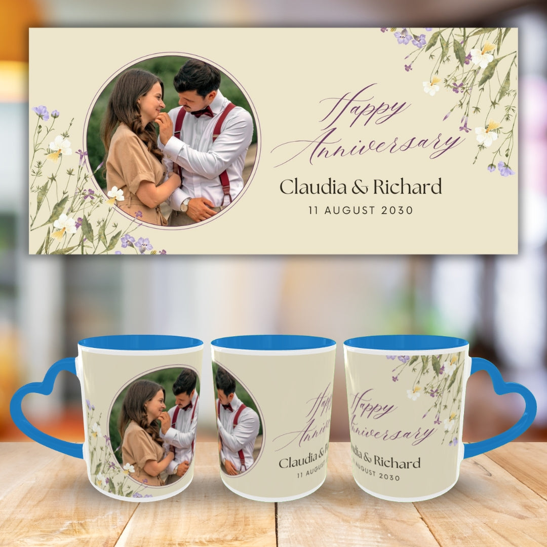 Customized Coffee Mugs For Couple in Blue ( anniversary )