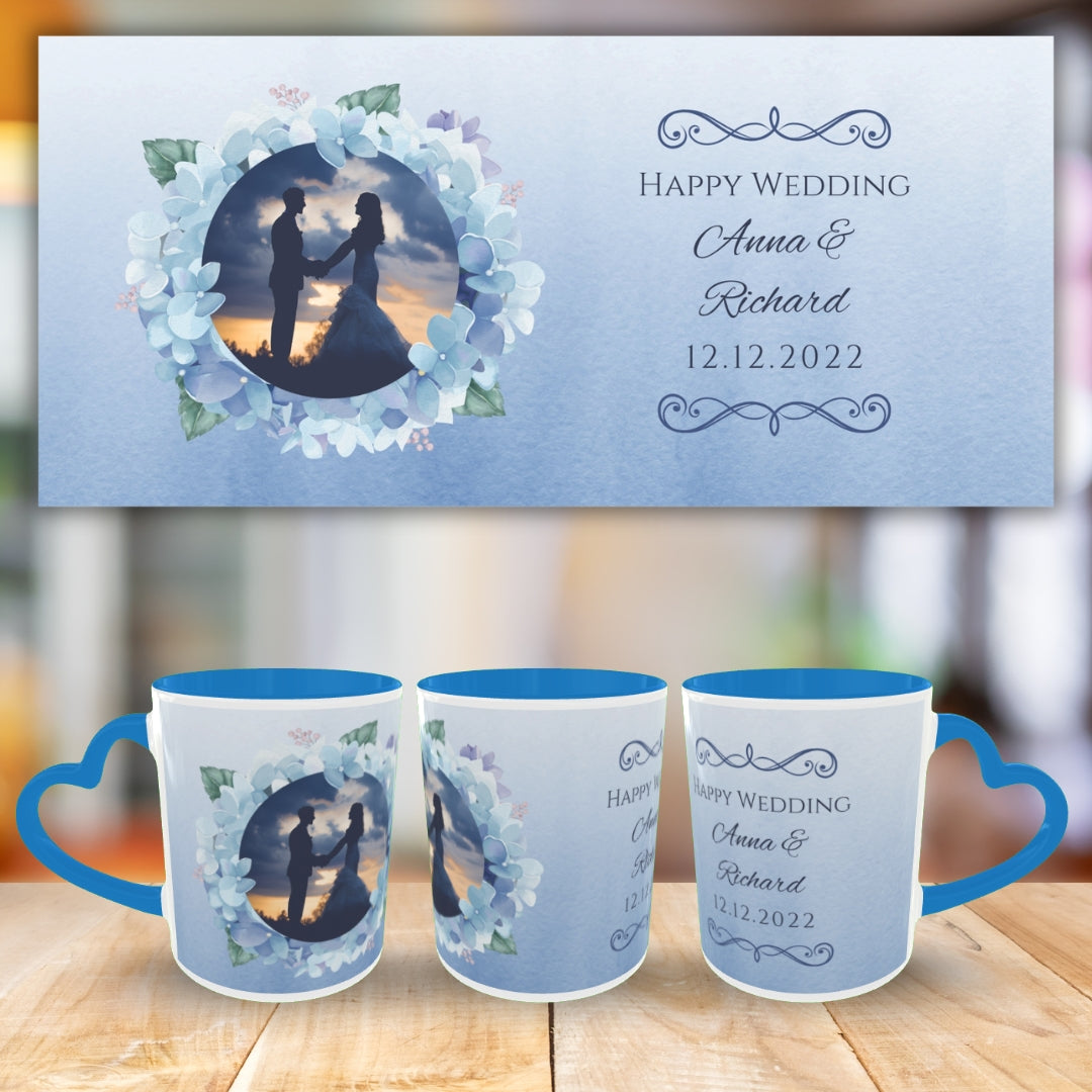 Customized Coffee Mugs in Blue ( Wedding Gift For Couple )