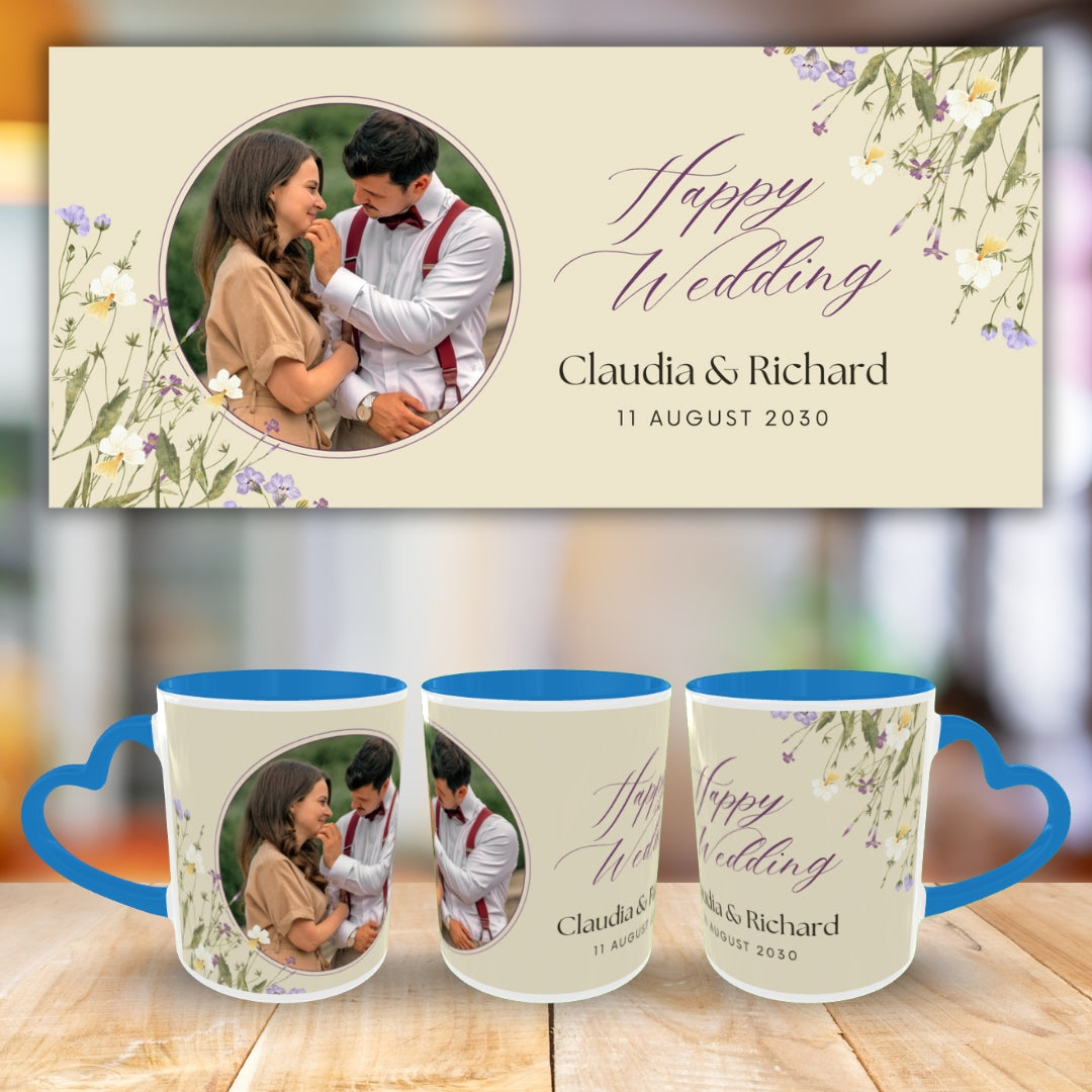 Customized Coffee Mugs in Blue ( Wedding Gift For Couple )