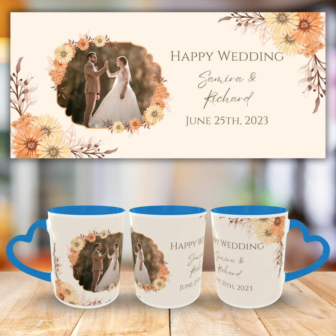 Customized Coffee Mugs in Blue ( Wedding Gift For Couple )