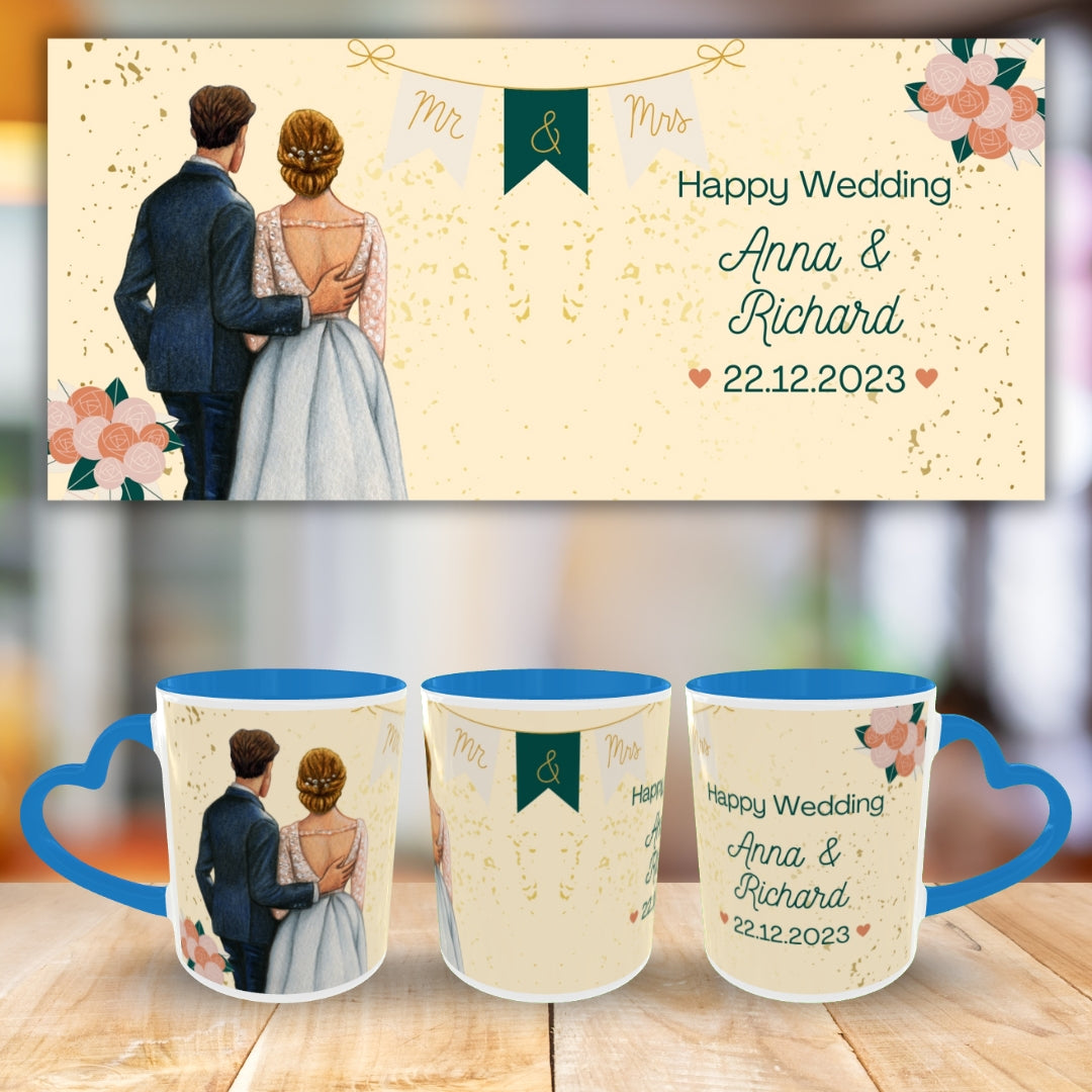 Customized Coffee Mugs in Blue ( Wedding Gift For Couple )