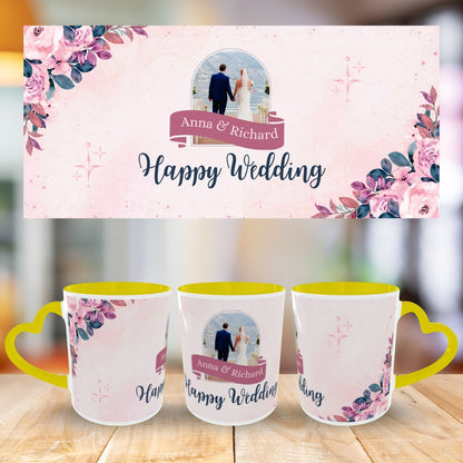 Customized Coffee Mugs in Yellow ( Wedding Gift For Couple )
