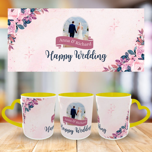 Customized Coffee Mugs in Yellow ( Wedding Gift For Couple )