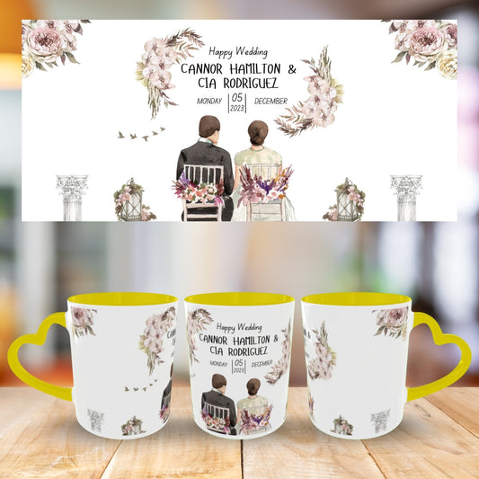 Customized Coffee Mugs in Yellow ( Wedding Gift For Couple )