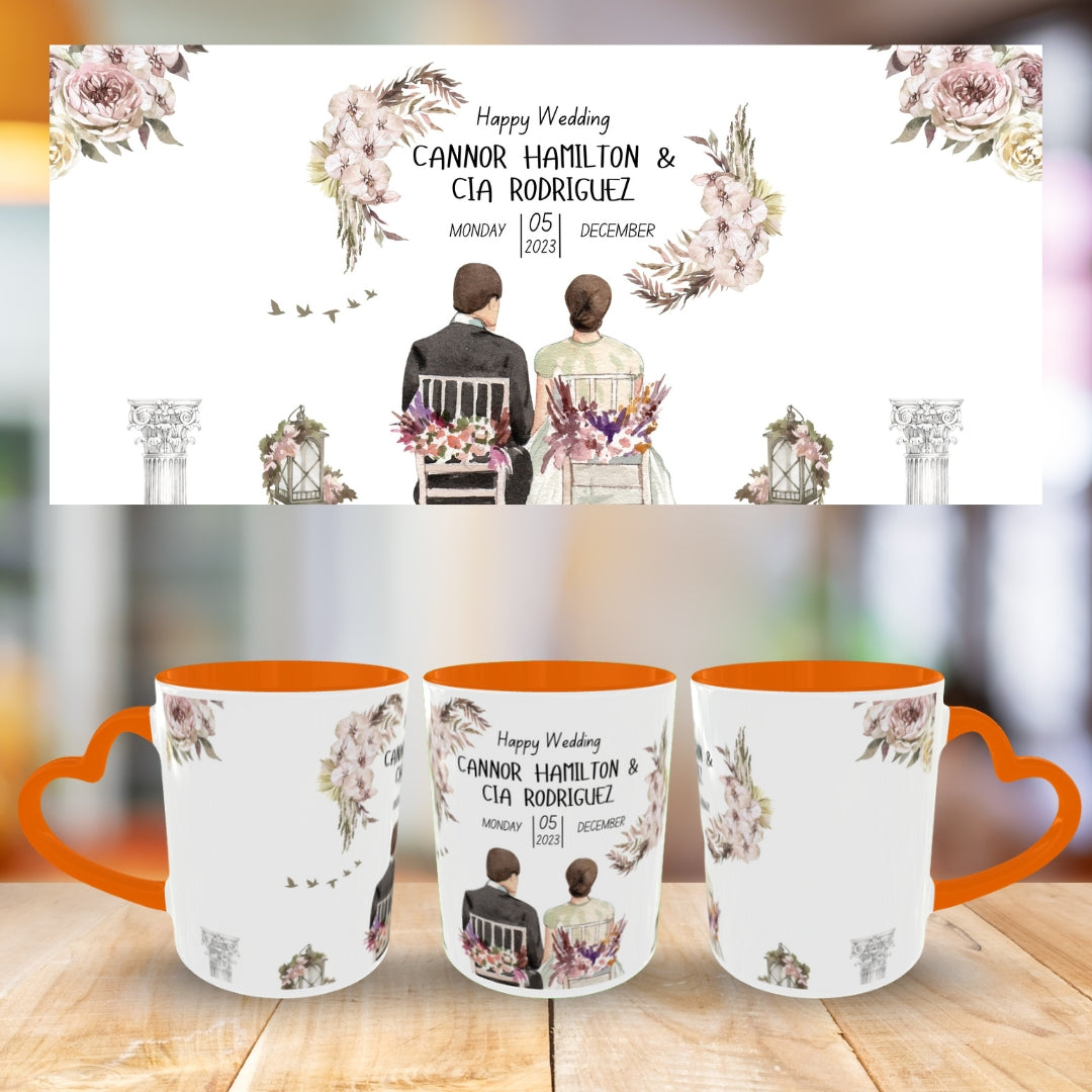 Customized Coffee Mugs in Orange ( Wedding Gift For Couple )