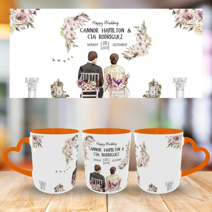 Customized Coffee Mugs in Orange ( Wedding Gift For Couple )