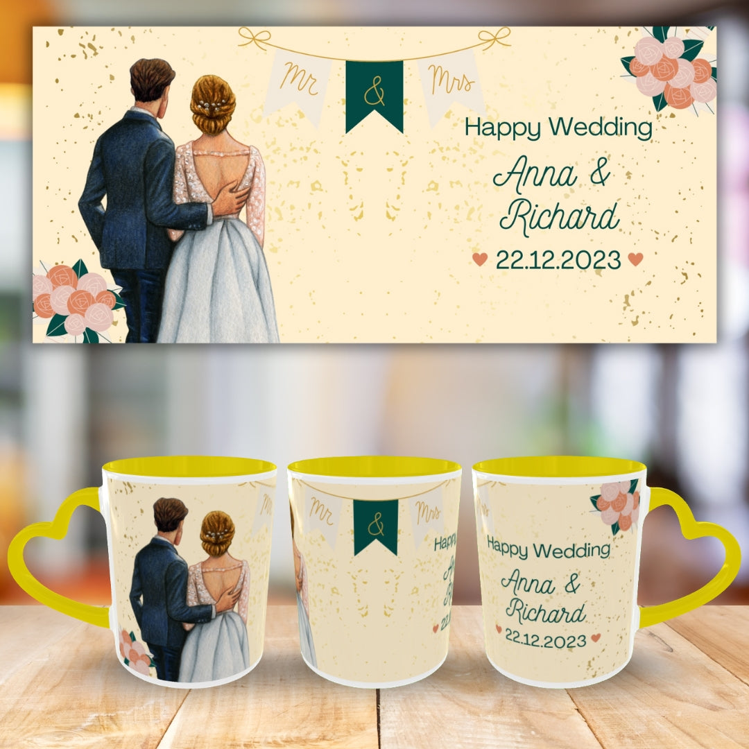 Customized Coffee Mugs in Yellow ( Wedding Gift For Couple )