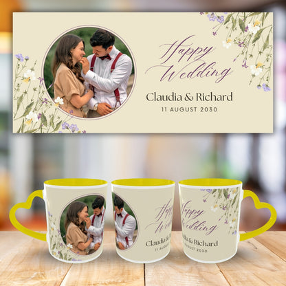 Customized Coffee Mugs in Yellow ( Wedding Gift For Couple )