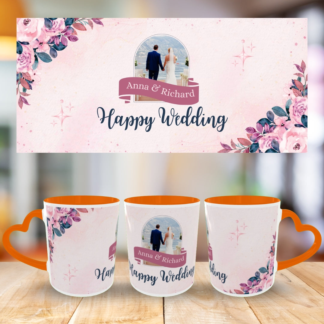 Customized Coffee Mugs in Orange ( Wedding Gift For Couple )