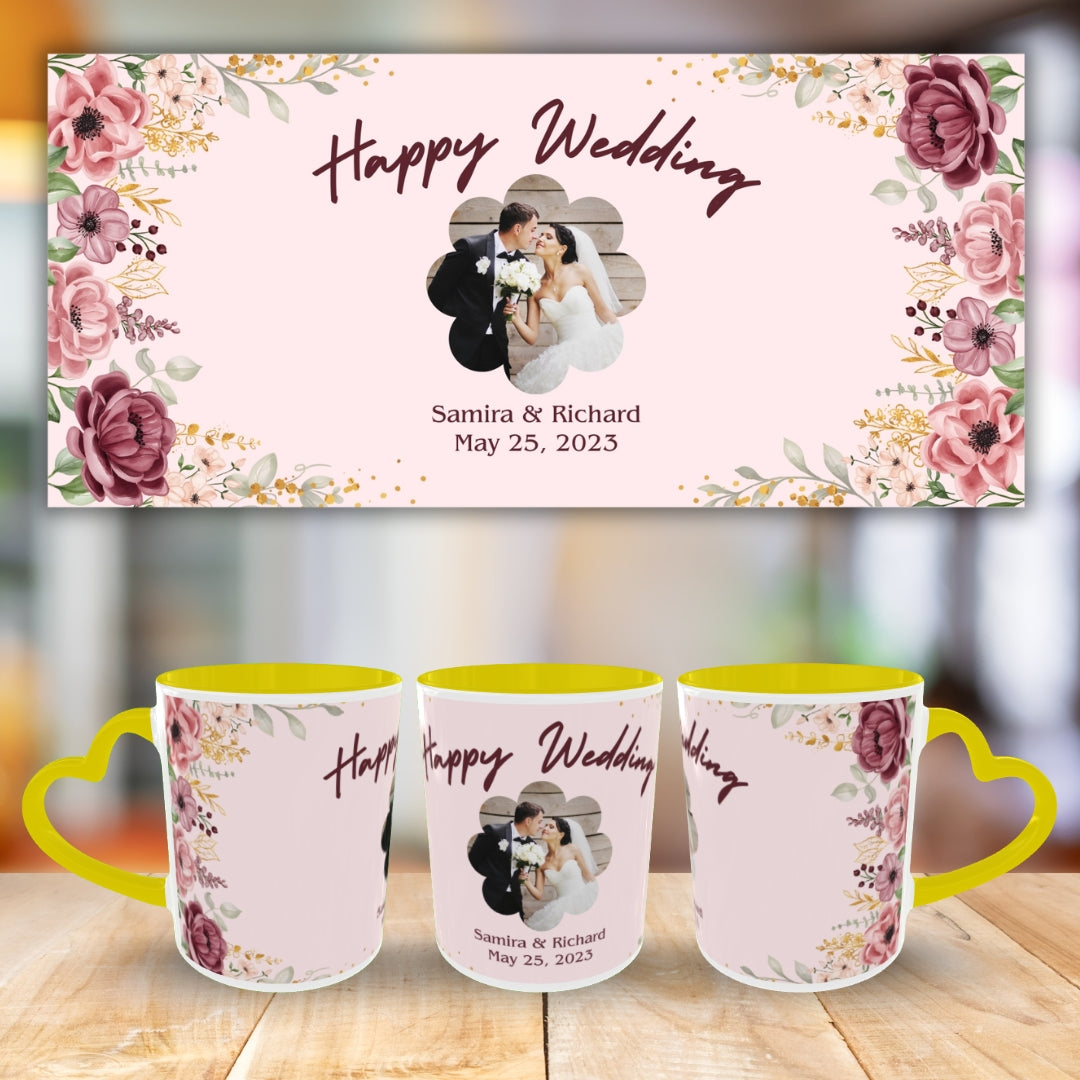 Customized Coffee Mugs in Yellow ( Wedding Gift For Couple )