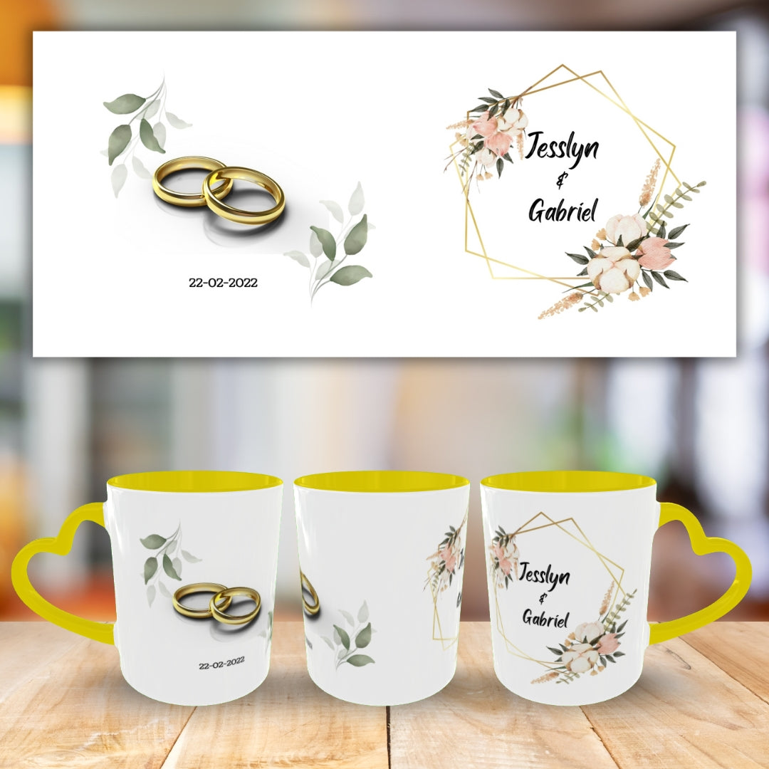 Customized Coffee Mugs in Yellow ( Wedding Gift For Couple )