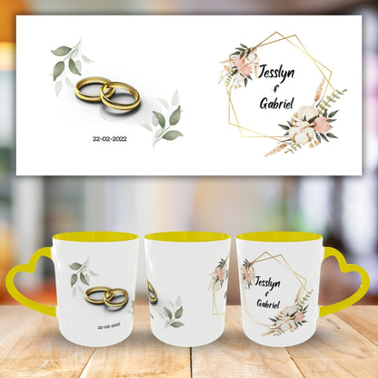 Customized Coffee Mugs in Yellow ( Wedding Gift For Couple )