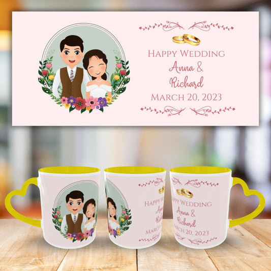 Customized Coffee Mugs in Yellow ( Wedding Gift For Couple )