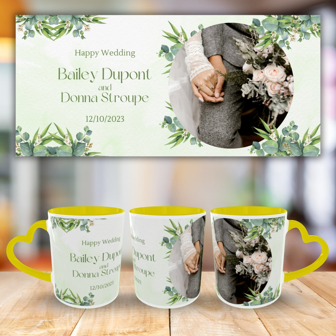 Customized Coffee Mugs in Yellow ( Wedding Gift For Couple )