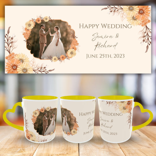 Customized Coffee Mugs in Yellow ( Wedding Gift For Couple )