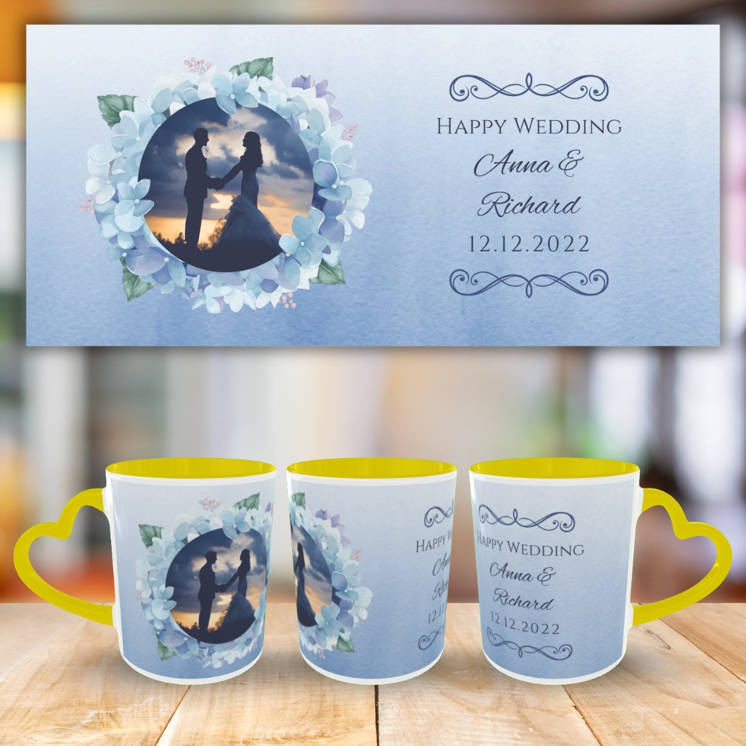Customized Coffee Mugs in Yellow ( Wedding Gift For Couple )