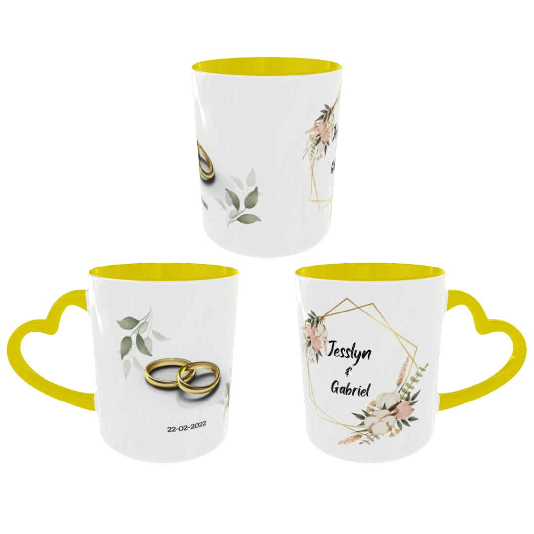 Customized Coffee Mugs in Yellow ( Wedding Gift For Couple )