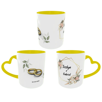 Customized Coffee Mugs in Yellow ( Wedding Gift For Couple )