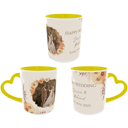 Customized Coffee Mugs in Yellow ( Wedding Gift For Couple )