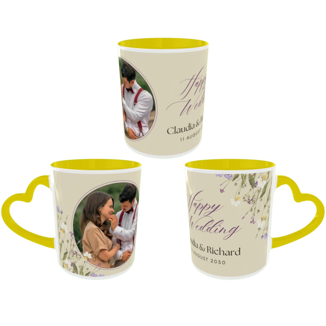 Customized Coffee Mugs in Yellow ( Wedding Gift For Couple )