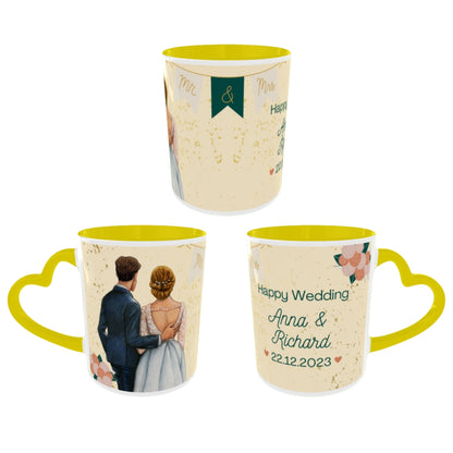 Customized Coffee Mugs in Yellow ( Wedding Gift For Couple )