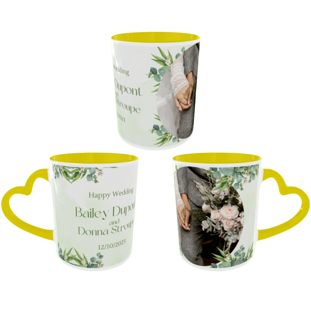 Customized Coffee Mugs in Yellow ( Wedding Gift For Couple )