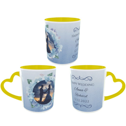 Customized Coffee Mugs in Yellow ( Wedding Gift For Couple )