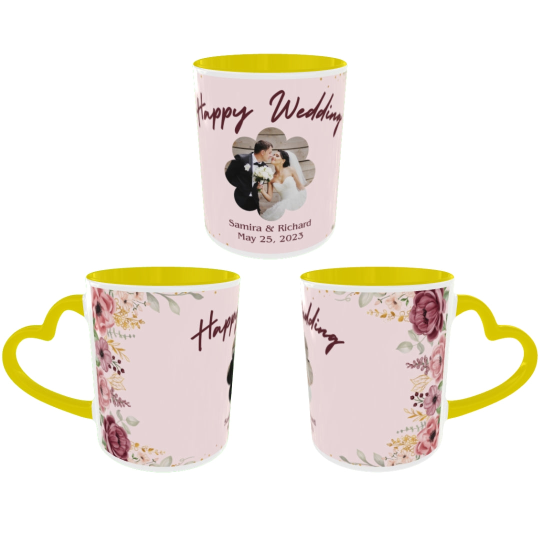 Customized Coffee Mugs in Yellow ( Wedding Gift For Couple )