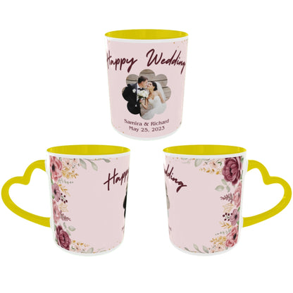 Customized Coffee Mugs in Yellow ( Wedding Gift For Couple )