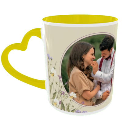 Customized Coffee Mugs in Yellow ( Wedding Gift For Couple )