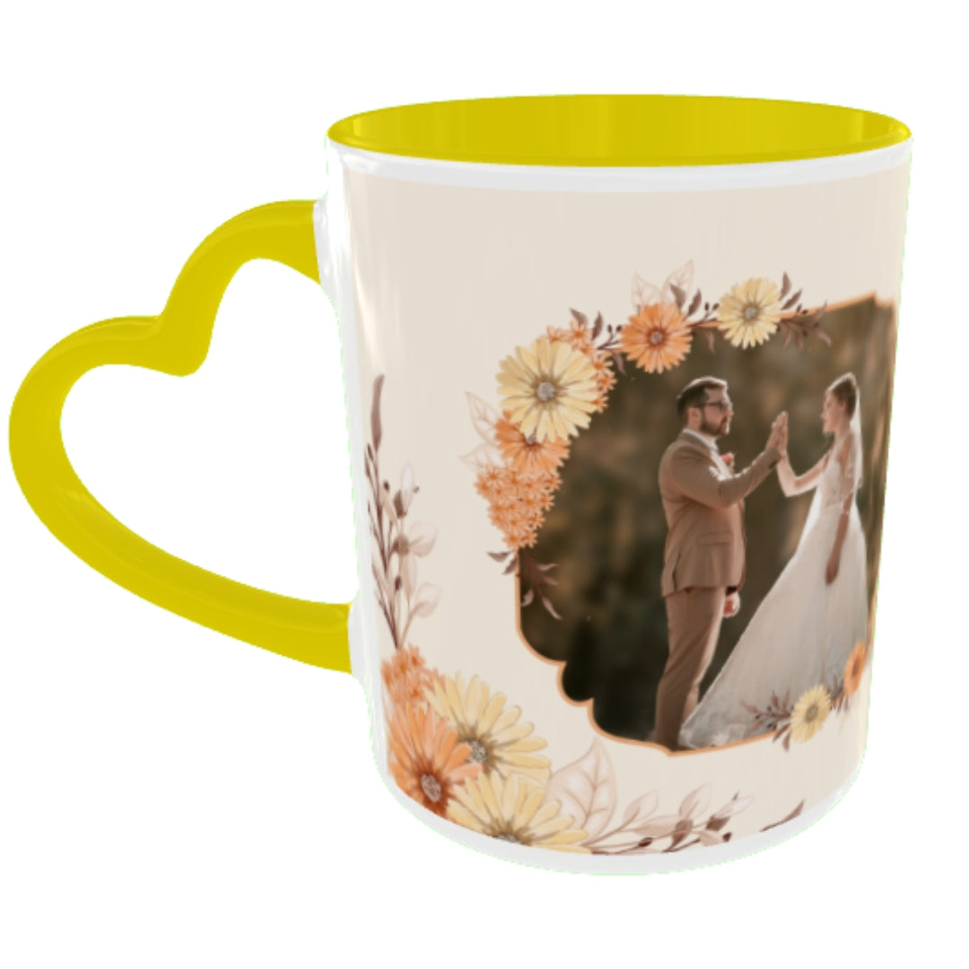 Customized Coffee Mugs in Yellow ( Wedding Gift For Couple )
