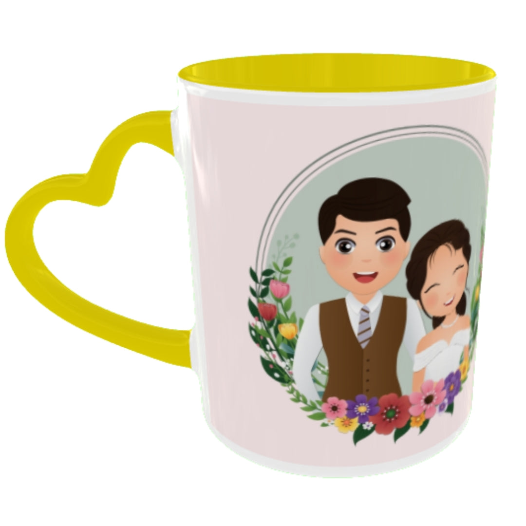 Customized Coffee Mugs in Yellow ( Wedding Gift For Couple )