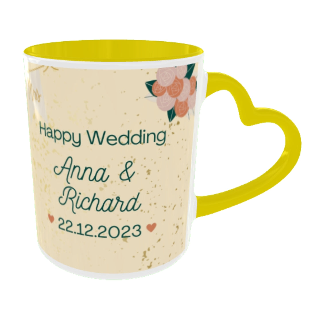Customized Coffee Mugs in Yellow ( Wedding Gift For Couple )