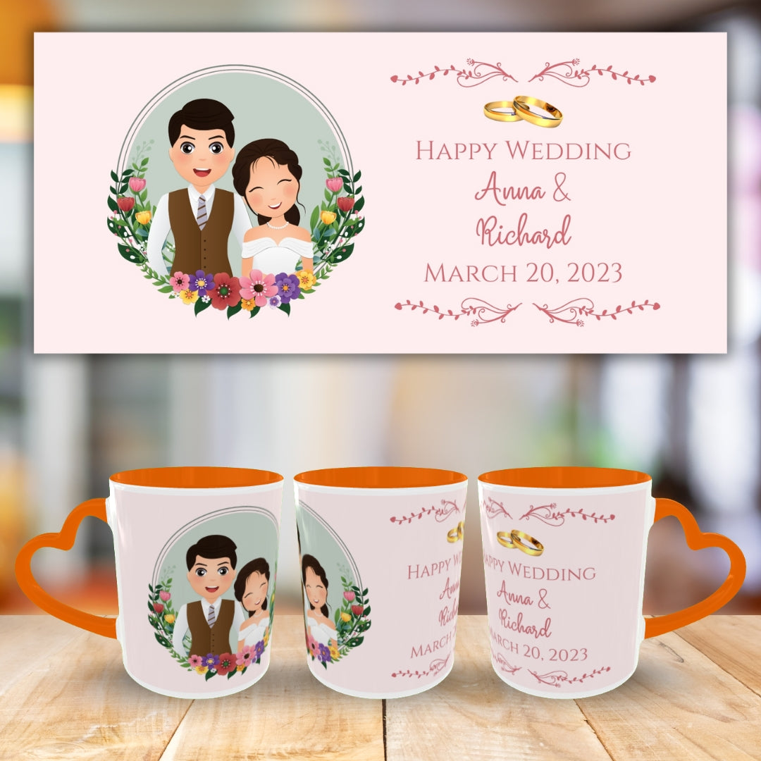 Customized Coffee Mugs in Orange ( Wedding Gift For Couple )