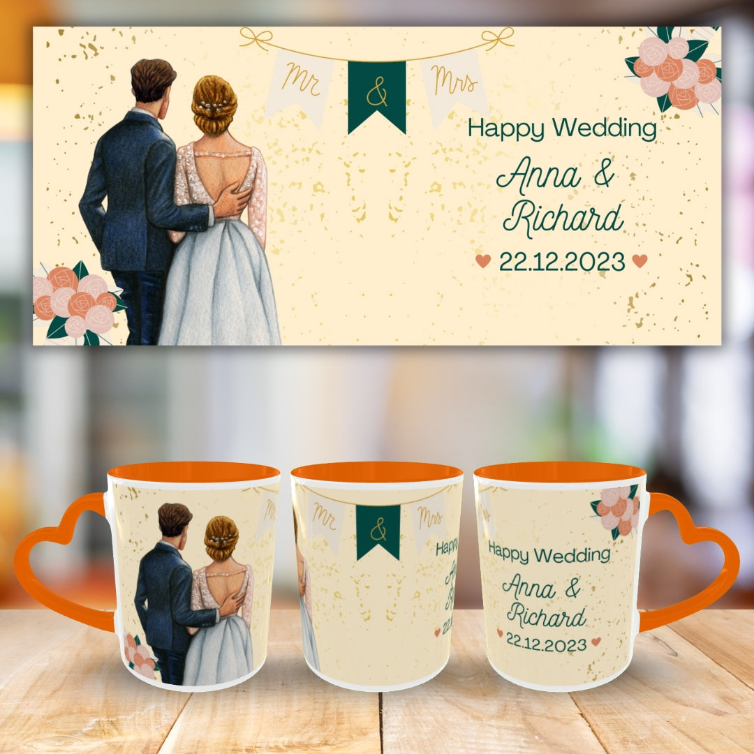 Customized Coffee Mugs in Orange ( Wedding Gift For Couple )