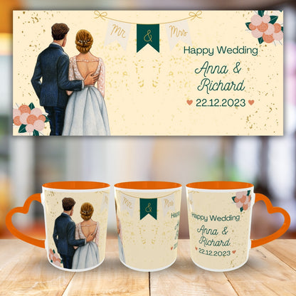 Customized Coffee Mugs in Orange ( Wedding Gift For Couple )