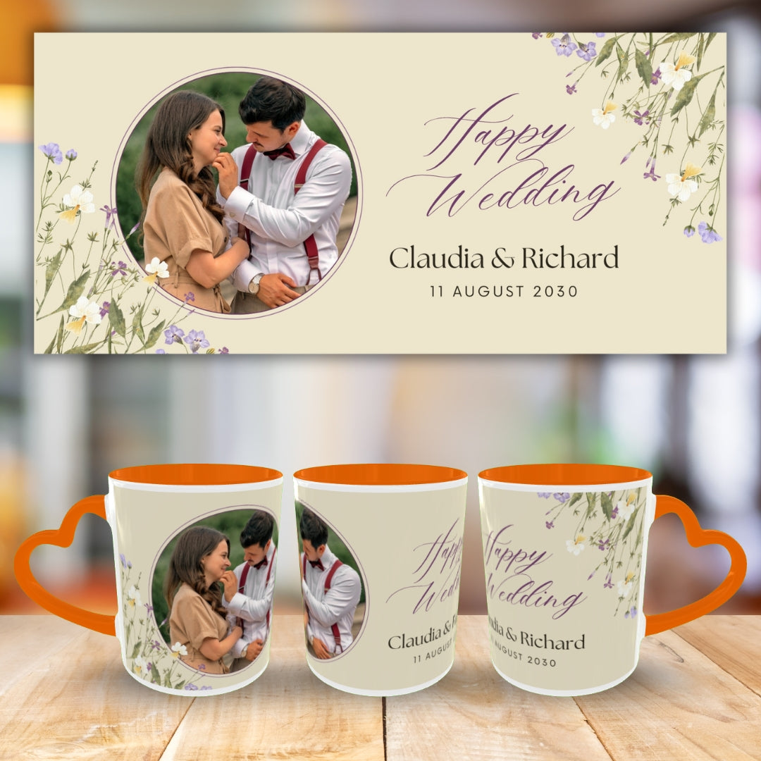 Customized Coffee Mugs in Orange ( Wedding Gift For Couple )
