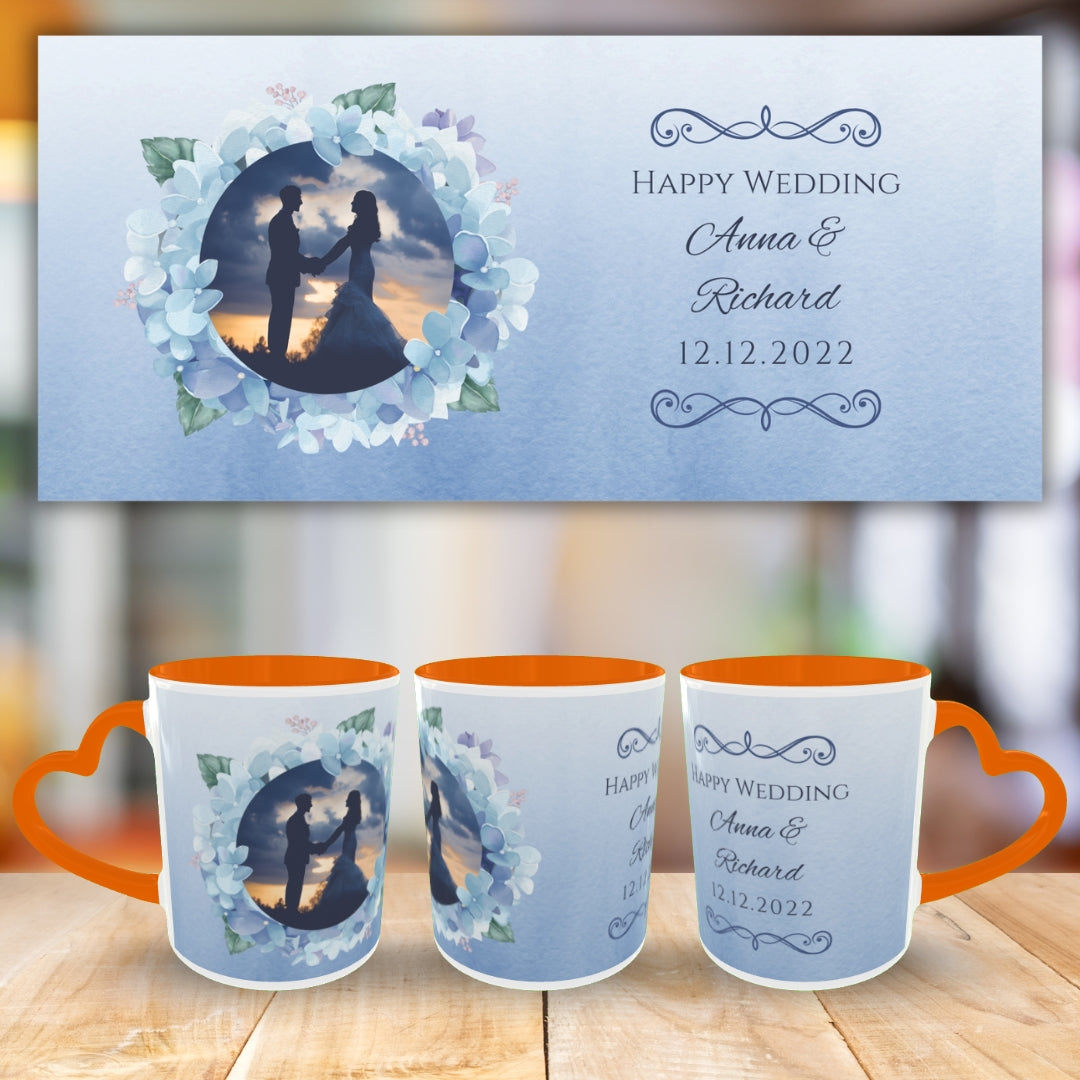 Customized Coffee Mugs in Orange ( Wedding Gift For Couple )
