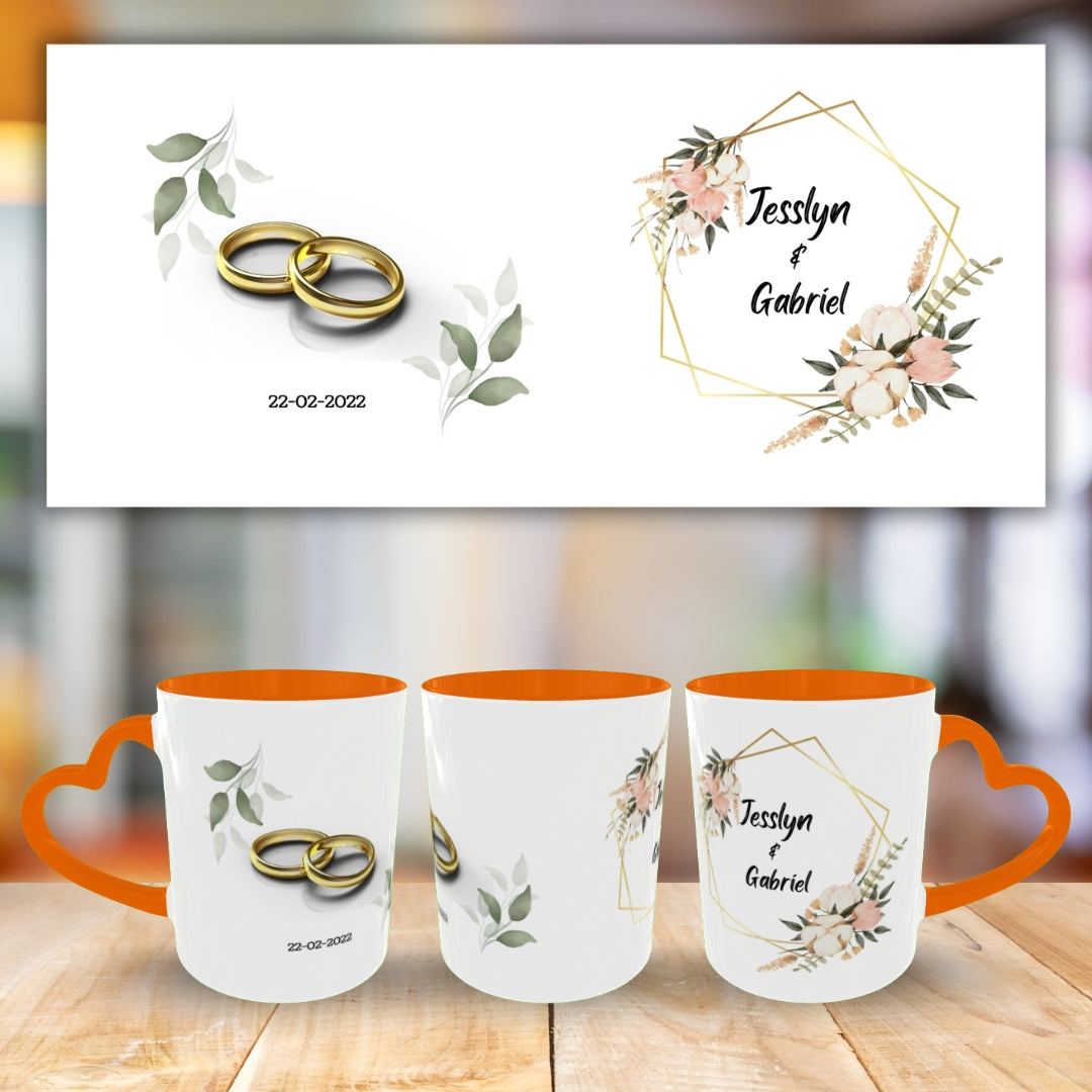 Customized Coffee Mugs in Orange ( Wedding Gift For Couple )