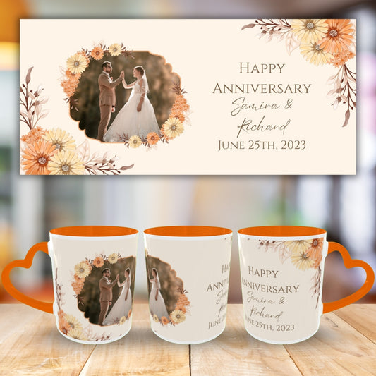 Customized Coffee Mugs For Couple in Orange ( anniversary )